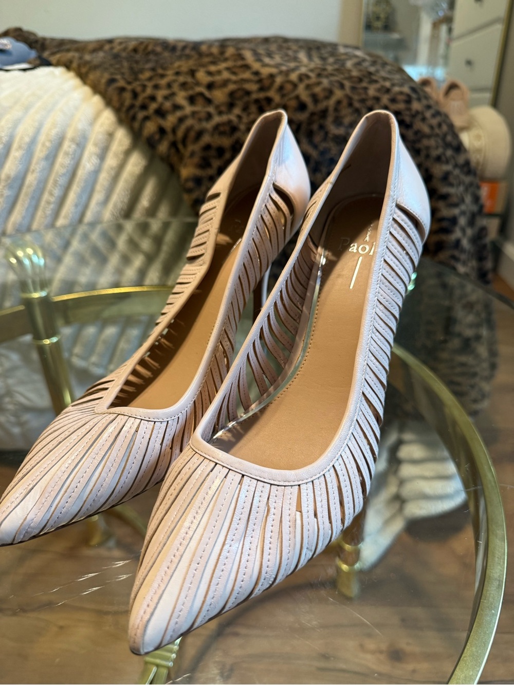 Paolo Blush Laser-Cut Pointed Pumps